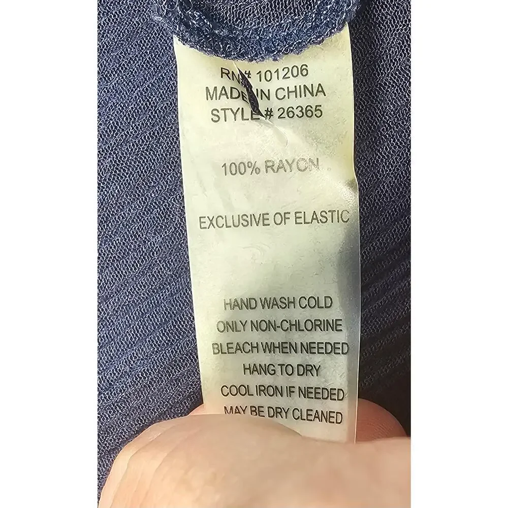 Soft surroundings crinkle rayon romper sz L navy blue elastic waist comfort flaw